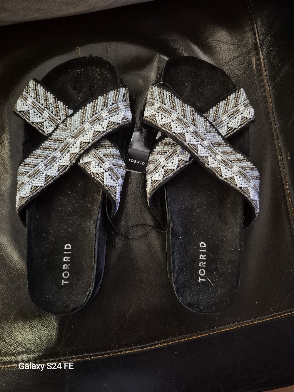 Torrid Black Beaded Crisscross Slide Sandals
